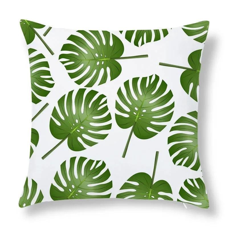 Green Leaf Print Decorative Pillowcase Car Sofa Square Cushion Pillowcase