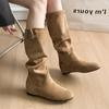 Flats Women's Boots Suede Mid Claf Shoes Dress Designer Woman Winter Boots 2025 New Casual Cozy Mujer De Chelsea Botas