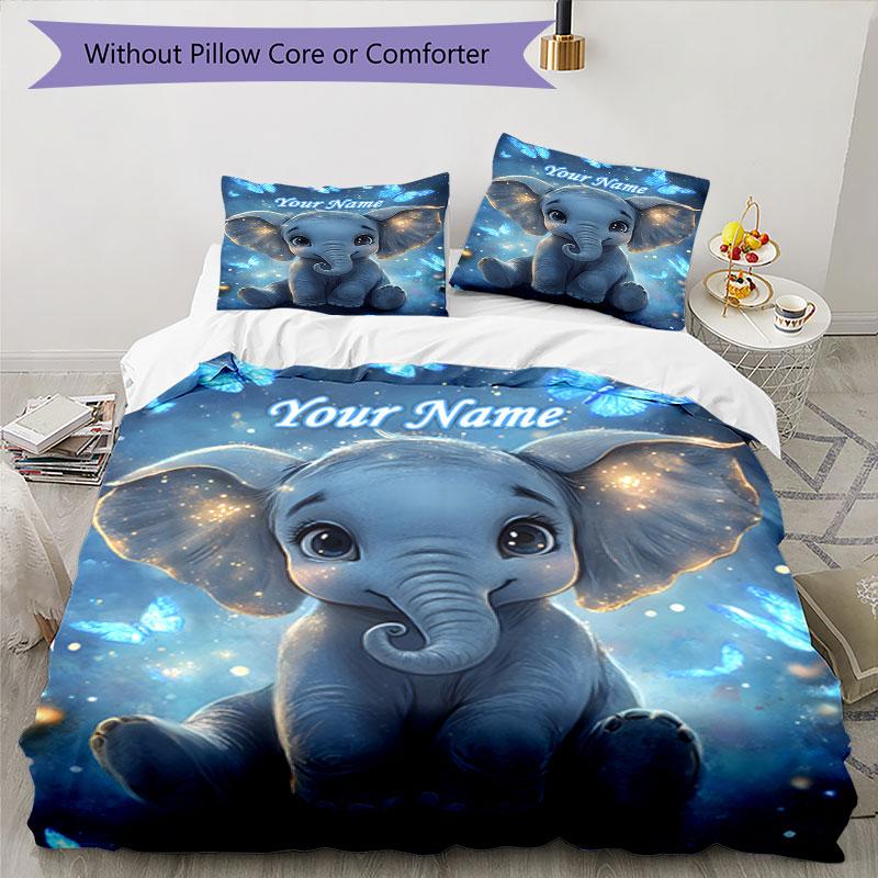 3PC Custom Name Elephant Dreamscape" Bedding Set Duvet Cover Closure Includes 1 Duvet Cover & 2 Pillowcases for Bedroom