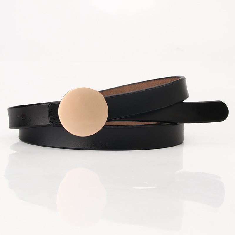 Womens Slim Leather Belt For Dress With Circular Snap Button Design For Business And Casual Looks