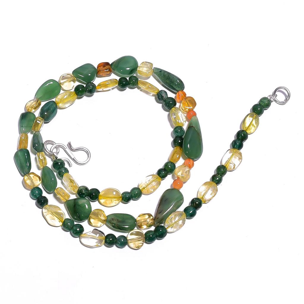 Natural Green Aventurine Lemon Topaz Gemstone Smooth Beads Necklace 17" UB-4479 UB-4479