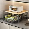 Space-Saving 2-Tier Pull-Out Rack | Printer/Microwave Stand with Storage Basket | For Kitchen, Living Room & Bedroom