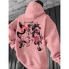 Herren Hoodie im japanischen Stil Dunkelgrün mit Kirschblüten und Koi-Fisch-Print Weißer Tintenspritzer Normale Passform Langarm Lässig