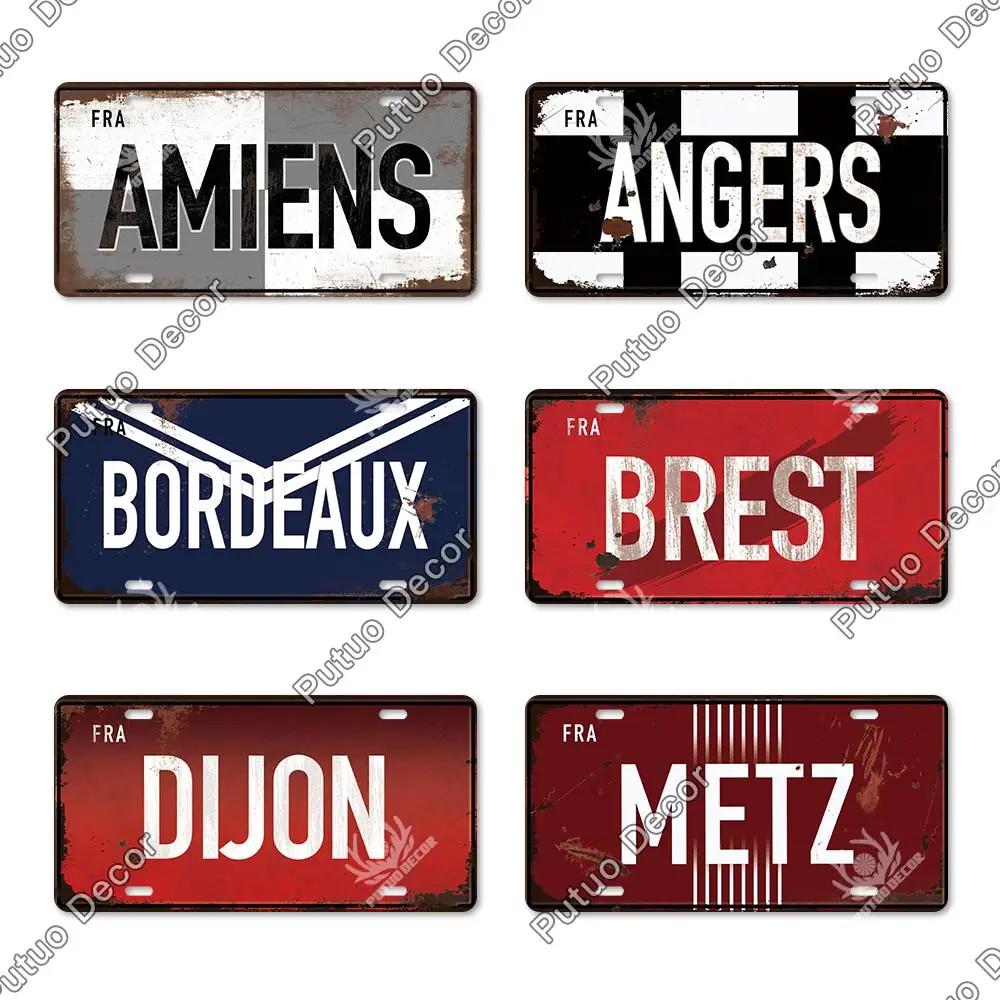 Putuo Decor French City Metal Sign Licenses Plate Plaque Metal Vintage Tin Sign Decor Bar Pub Man Cave Club Decoration