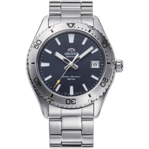 

ORIENT Japanese-made automatic/winding 40mm diver-style watch with sapphire crystal, blue, made in Japan.