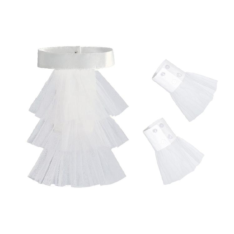 Wedding Parties Vintage Detachable Ruffled Jabot Lapel False Collar and Sleeves Cuffs Set Cosplay Costume Accessories