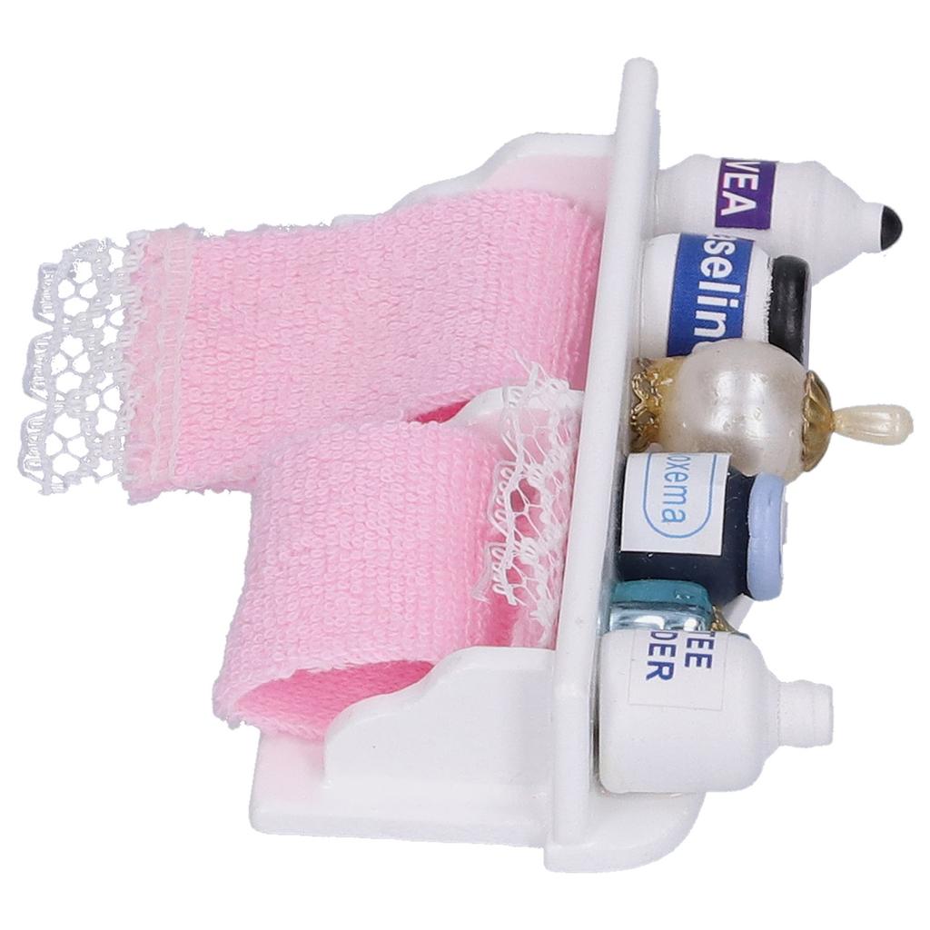 1:12 Dollhouse Bathroom Accessories Miniature Wooden Towel Rack Bottles Decoration