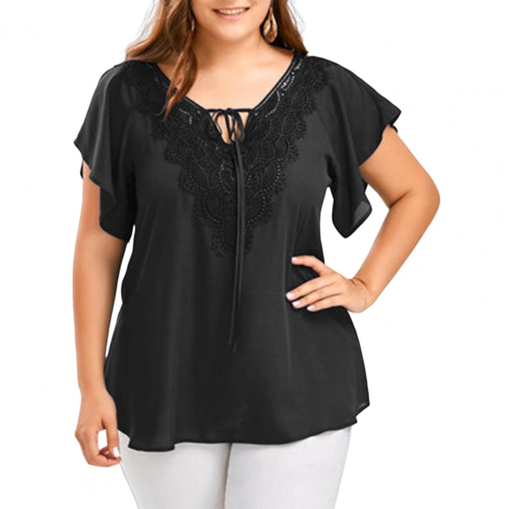 Bluzka damska plus size z dekoltem w serek, rozkloszowanymi rękawami, casualowy top, sukienki damskie plus size, odzież damska plus size, duży rozmiar 4XL 5XL