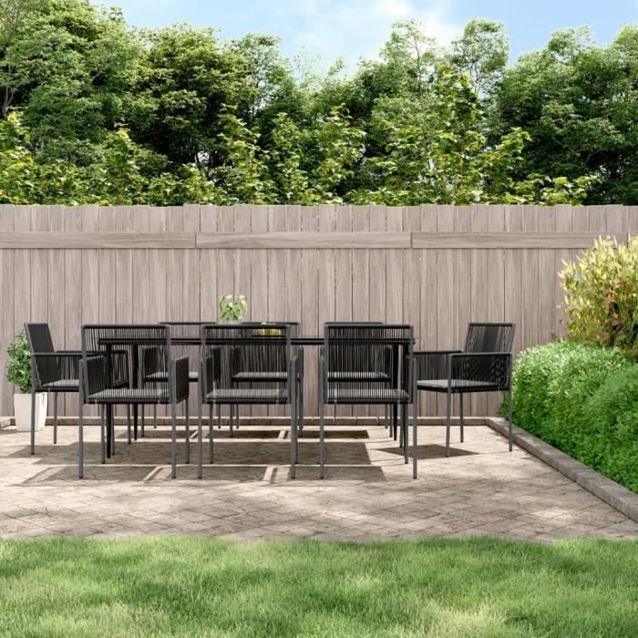 VidaXL Garden Dining Set 9 Pcs Cushions Black Rattan and Steel 3187072