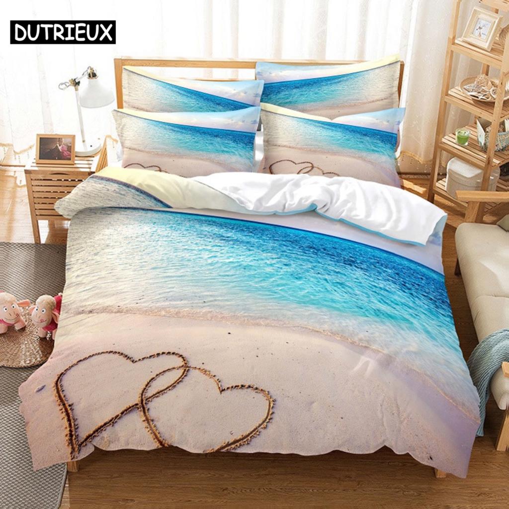 Comforter 3D Digital Printing Fashion Design Beaches And Waves Bedding Set Queen Size