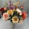 Head 3 Artificial Dahlia Chrysanthemum Bouquet For Wedding Floral Decor Home