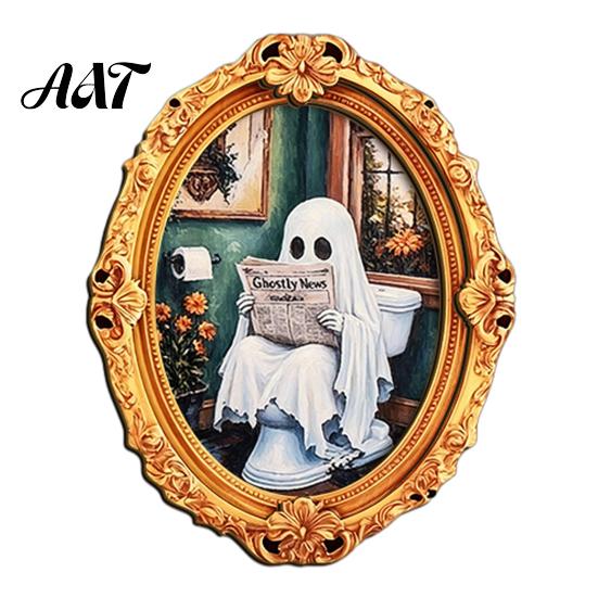 Retro Style Halloween Magnets Vintage Ghost Fridge Magnet, Gold Frame Refrigerator Decoration Holiday Magnet Set with Strong Magnetic Adsorption
