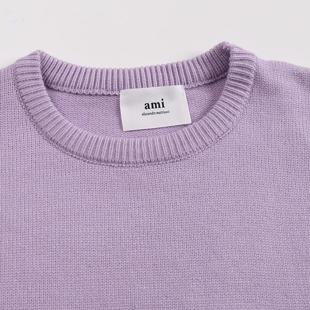 AMI 2025 Klassisk Par Rundhals Samma Färg Platt Broderad Kärlek Ulltröja