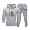 Linegeo Men Hoodie & Jogger Set, Refined Striped Interlocked Letter Art Print, Thick Fleece Sport Two Piece Set for Street Leisure