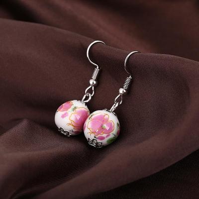 Handmade Blue & White Porcelain Ceramic Earrings, Chinese Ethnic Style