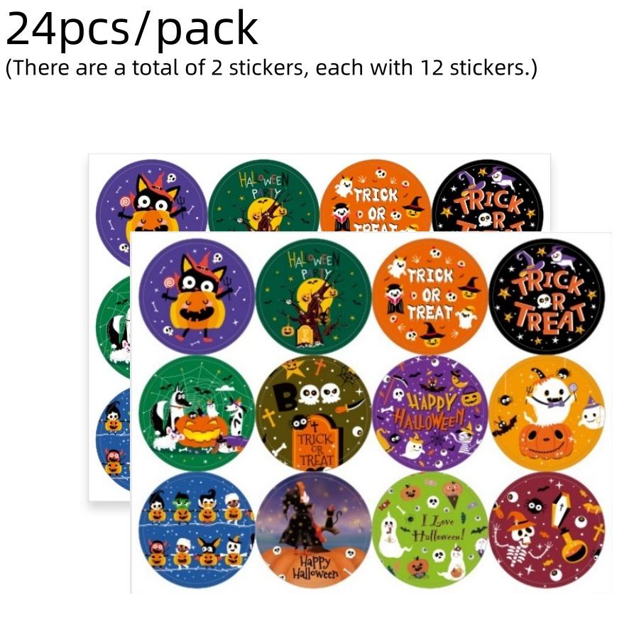 24pcs Halloween Stickers Pumpkin Ghost Skull Bat Party Candy Chocolate Snacks Cookies Gift Bag Adhesive Seal Decoration Stickers