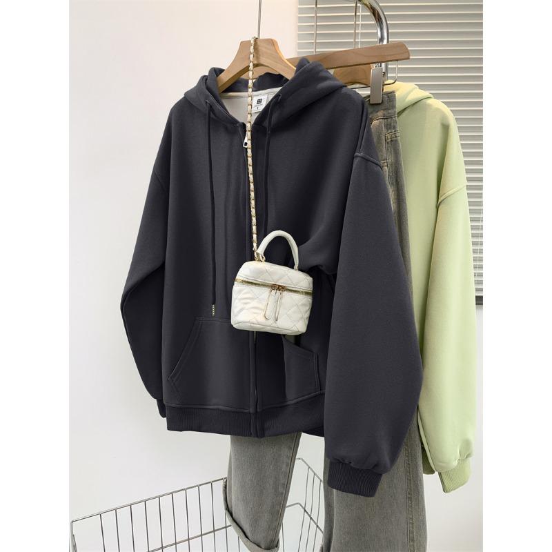 Multi Colored Hooded Women's Fleece Hoodie Autumn Winter Velvet Hoodies & Sweatshirts Casual American Retro Jacket Trend