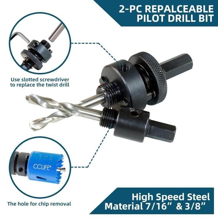 Coffret de scie cloche hss bi-métal - cclife - 18pcs - ø16-76mm - 2 mandrins - 3 forets