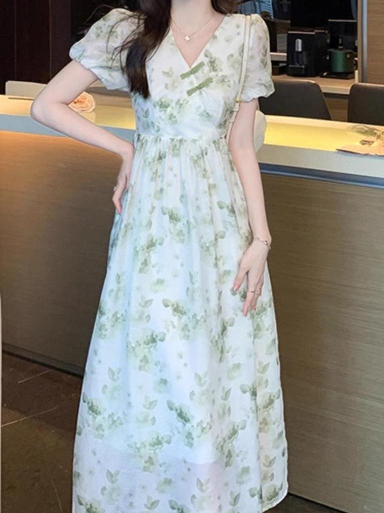 Women's 2026 Summer Floral Slimming Long Dress - Elegant & Graceful Style