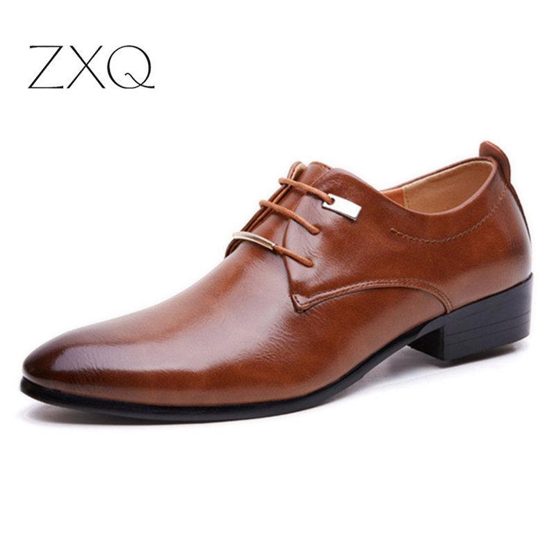 Hot 2024 Men Business Formal Dress Shoes Oxford Men PU Leather Shoes Lace-Up Pointed Toe British Style Men Shoes Brown Black