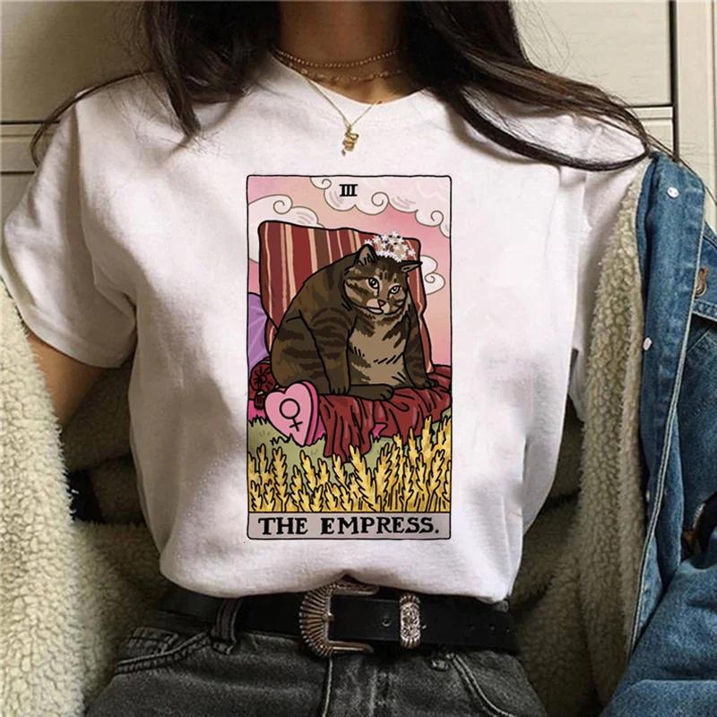 Kawaii Cat Tarot Cute Shirt Fashion Top Female O-neck Tees Short Sleeve Tee Shirt Femme Summer Women Tshirts