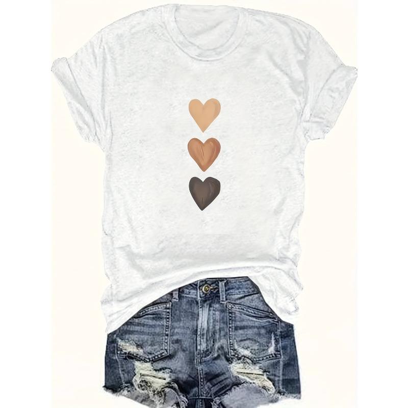 Womens Ombre Heart Print T Shirt Round Neck Short Sleeve Lightweight Breathable Machine Washable Spring Summer Casual Top Mothers Day Gift Mom Present