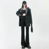 Black Suit Flared Pants Women's Spring Autumn High Waist Slit Trousers Elastic Slimming Trousers Korean Fashion