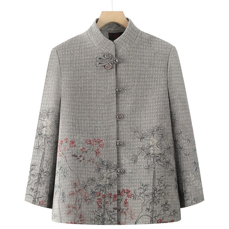 

Spring women s coat new year-old 0 old lady stand-up collar clothes 5XL (recommended 145-80 kg) серый