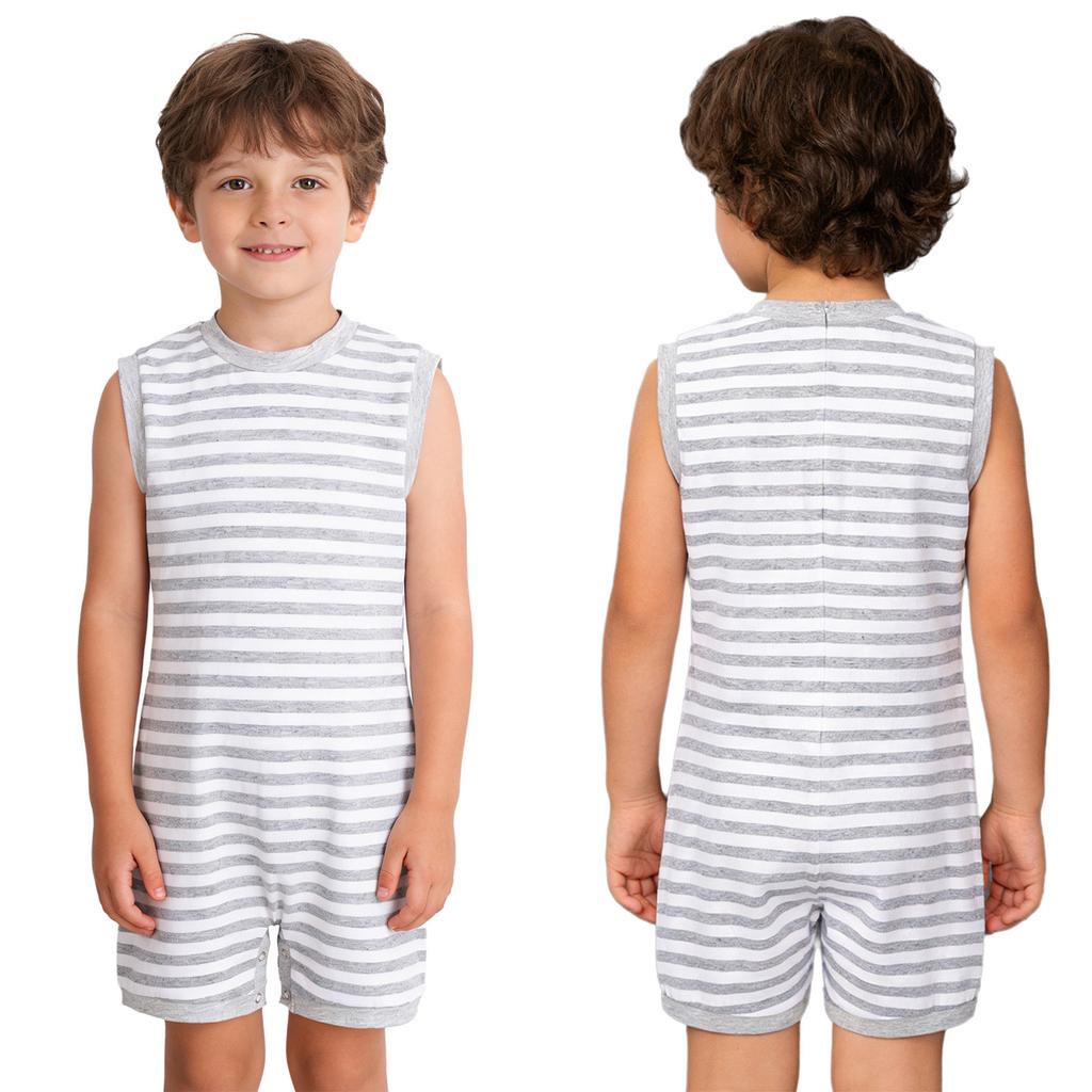 Mono Adaptativo Unisex para Niños con Necesidades Especiales Sin Mangas Cremallera Trasera Invisible Botón a Presión Tira de la Entrepierna Rayado para Vestir Fácilmente