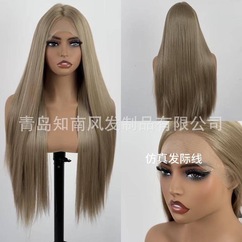 Schwarzes Haarteil Handgehäkelt Stirnspitze 13X4 Hochtemperaturseide Langes Gerades Haar Latisha Vollhaarabdeckung Damen