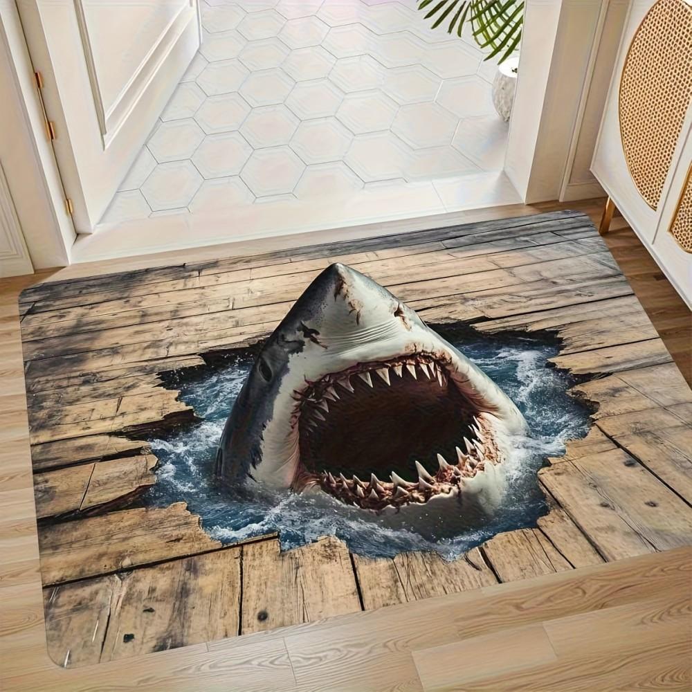 

Shark Hole Entrance Door Carpet Anti Slip Wear Resistant Easy To Clean Carpet Ocean Style Home Decorative Rug 40X60CM(1.3X2FT