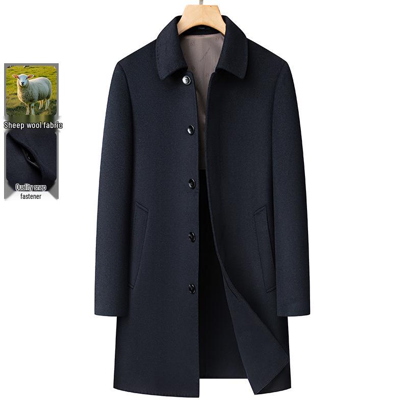 Men's Mid-Length Double-Sided Wool Coat - Business Casual, Solid Color, Versatile Lapel Design