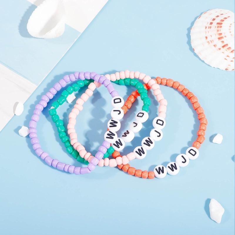 7PCS Colorful WWJD Bracelets Teen Girl Summer Beaded Bracelets Religious Stretch Bracelets What Would Jesus Do Bracelets