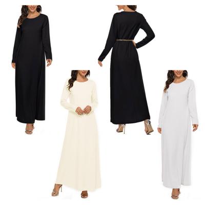 Spring Fashion Clothes Womens Solid Color Evening Party Dress Round Neck Long Sleeve Loose Dress Casual Dresses