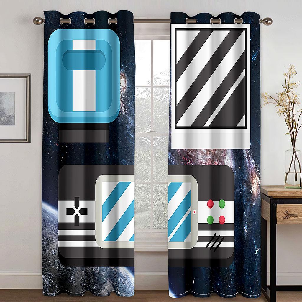 2pcs Gamer Gamepad Controller Window Curtains Drapes for Living Room Boys Bedroom Gaming Room Home Decor Door Playing Video Game