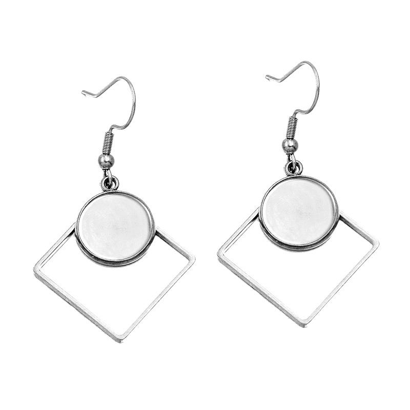 10 Styles Stainless Steel 12mm Time Gem Base Geometric Irregular Earring Hook Pendant