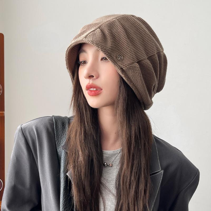 Women's Hat with Big Head Surround Baotou Hat Early Autumn Thin Face Showing Small Cold Hat Korean Version Versatile Pile Hat Trendy