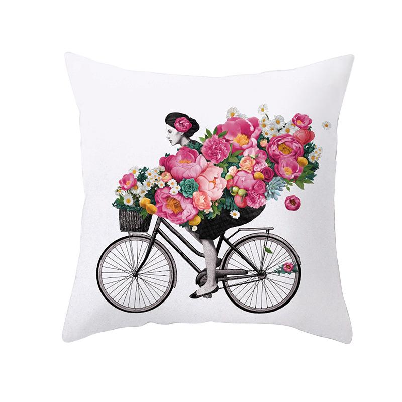 Flower and Grass Bicycle Pillow Cover for Home Ins Nordic Pillow Photo Small Fresh Cushion