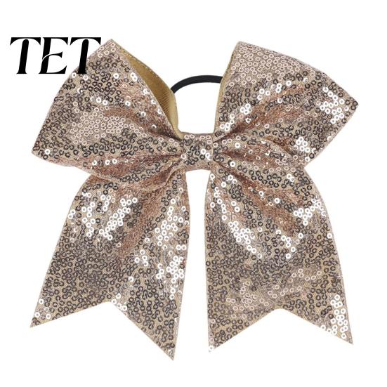 Dance Team Hair Ties Sequins Bows, Elastic Tie, Large Cheerleading Performance Band Ponytail Holder, Glitter Scrunchies for Women Girls Teens