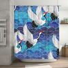 Blue Waves White Cranes Shower Curtain: Unique Home Decor for Bathrooms Printed Fabric Waterproof Hanging Decorations (Size XXL)