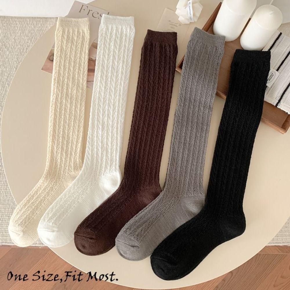 New Knitted Hollow Calf Socks Breathable Warmth Stacked Long Tube Socks Casual Harajuku Street Mid Tube Socks Women Girls