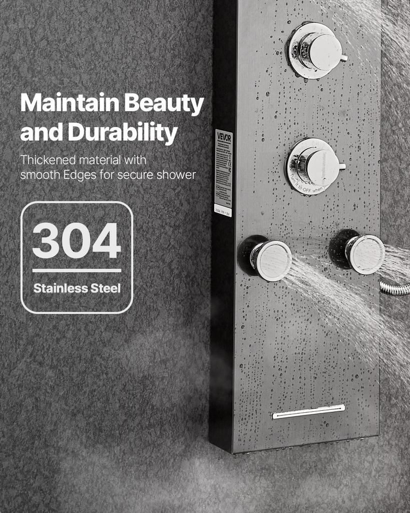 Shower Panel Tower System Stainless Steel Column Rainfall Head Massage Jet
