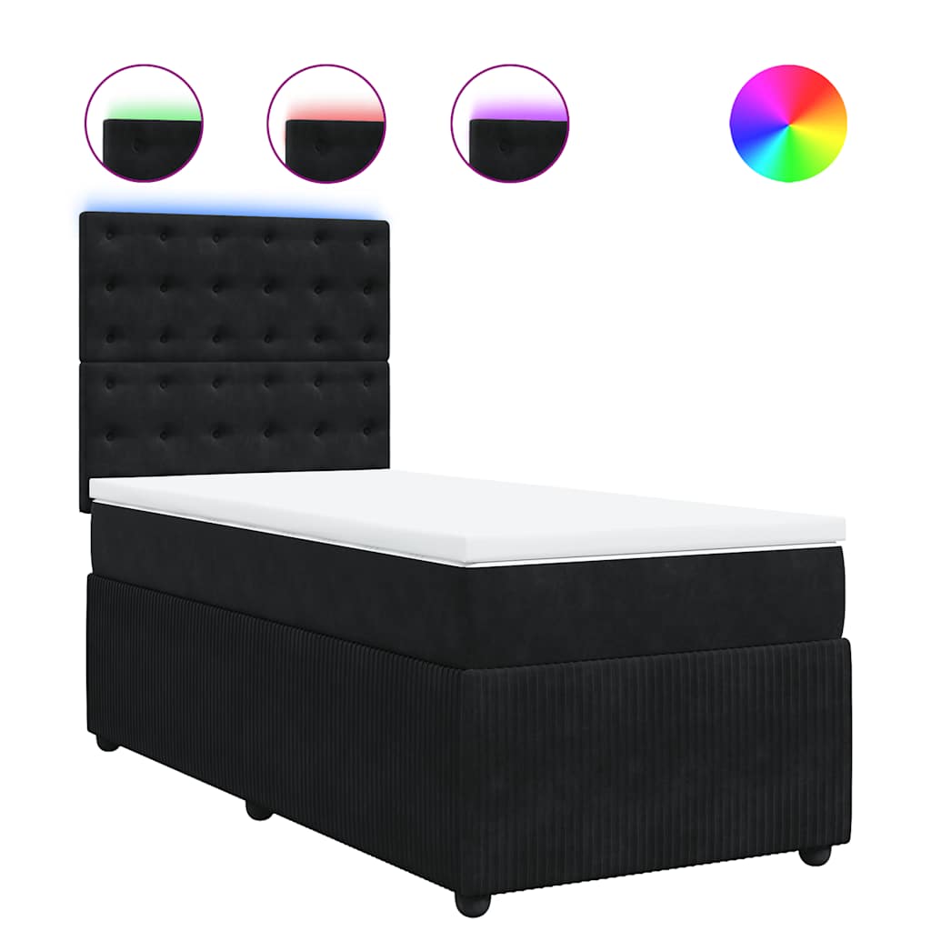 Box Spring Bed with Mattress Black 90 x 190 cm Velvet
