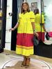 African Plus Size Miyake Pleated Color Block Long Dress - Elegant Two-Piece Design