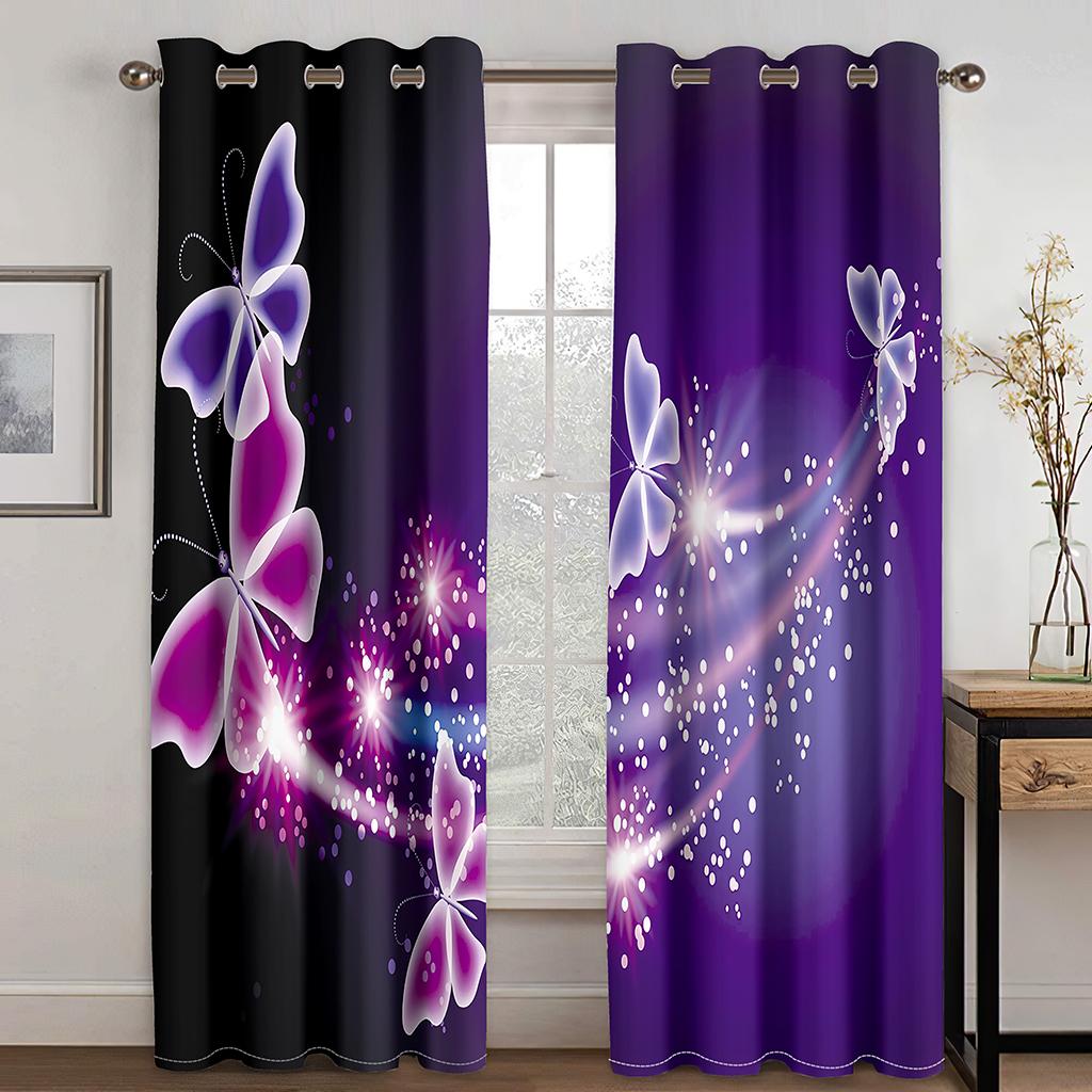 Dreamy Colorful Butterfly Purple Girl Window Curtains Kids Bedroom Living Room Hall Treatments Kitchen Decoration Drapes Blinds