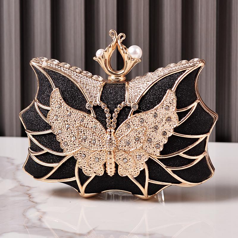 

Butterfly Purse Rhinestone Handbags Elegant Clutch Luxury Brands Women s Evening Bag Pearl Crystal Ladies Shine Shoulder Bag чёрный