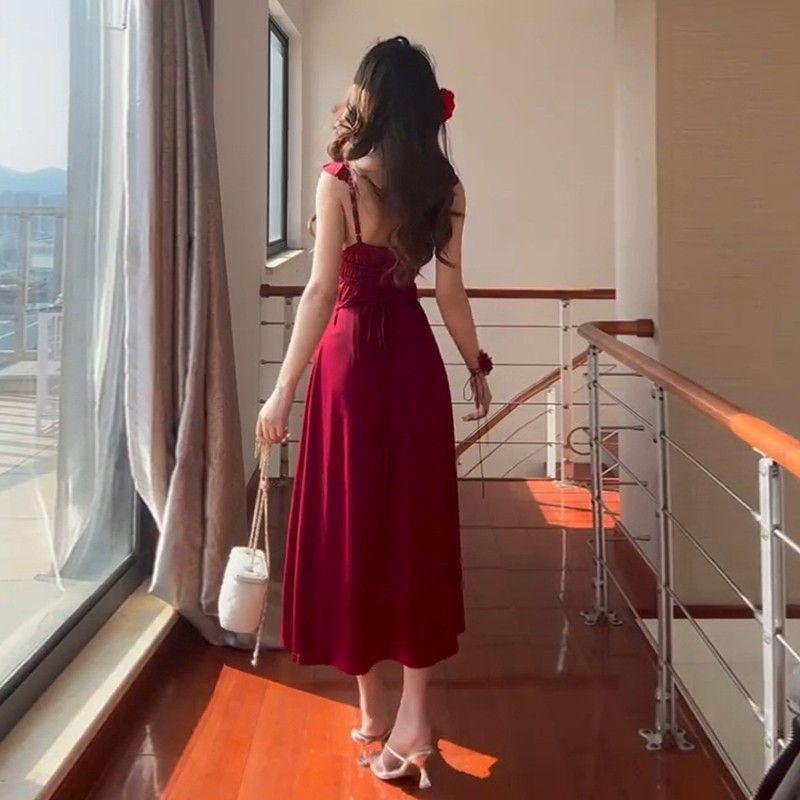 

Design-Sense Drapey Camisole Maxi Dress: Deep V Backless, Summer Layer, White Wine Red Extra Large вина червоного кольору