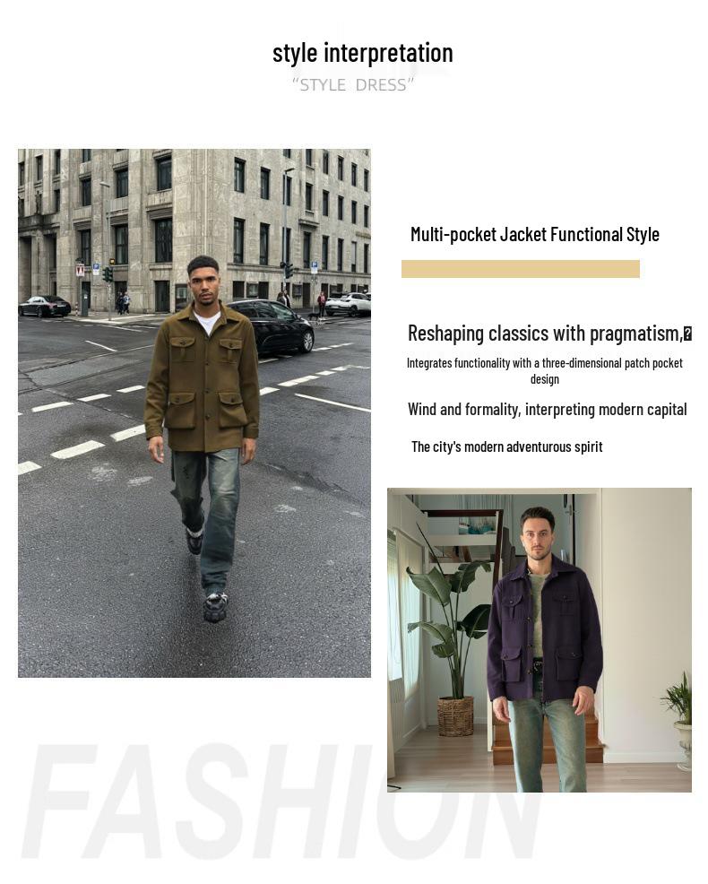 Męska Kurtka Robocza Myśliwska Retro Brytyjska na Wiosnę z Wieloma Kieszeniami