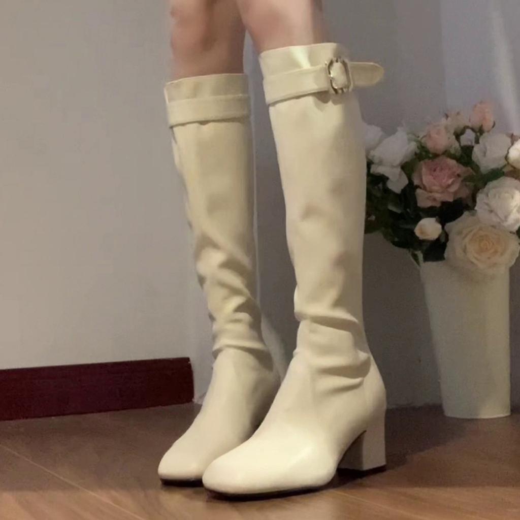 Fashion temperament Round head thick heel knight boots Tall but knee women's fashion boots