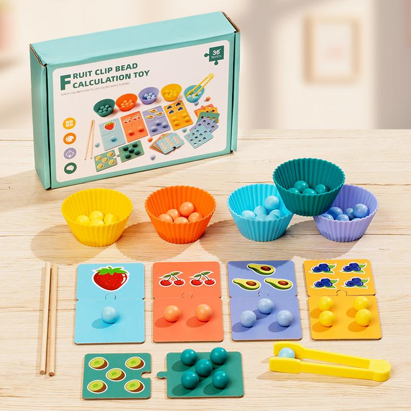 Wooden Digital Fruit Clip Beads Calculation Activity Designed For Children Arithmetic Thinking Concentration Training Instructive Playthings